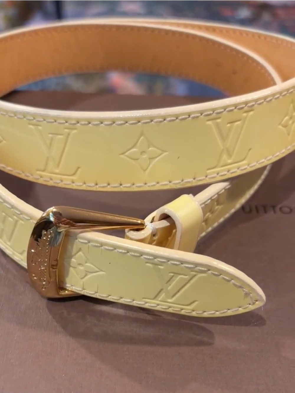 Louis Vuitton Yellow Vernis Patent Leather Belt 2018 Size 80/32 With LV Box